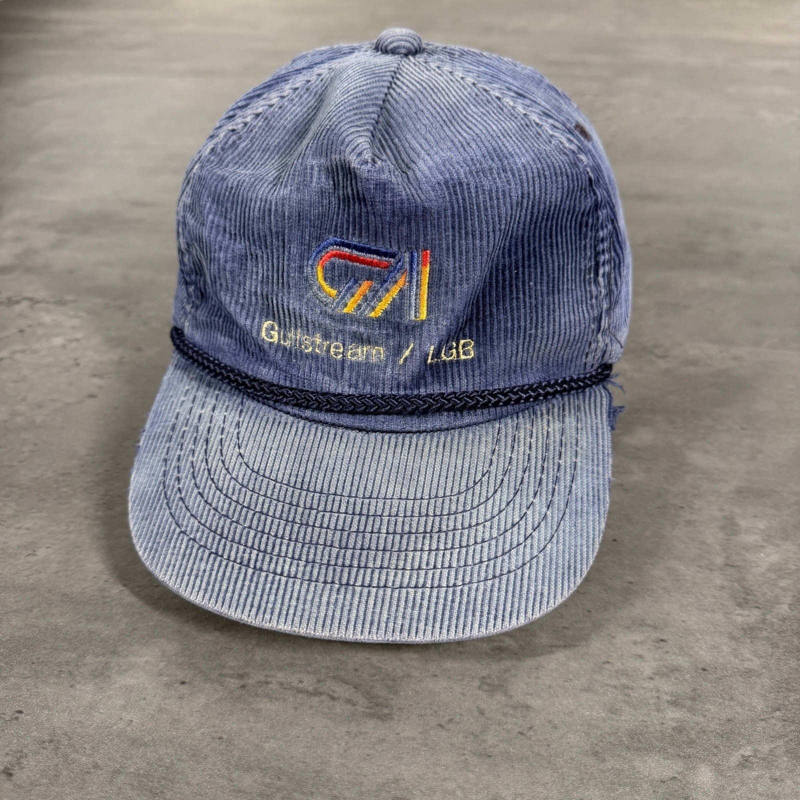 Vintage Gulfstream Snapback Hat Mens Blue Faded Corduroy Long Beach Aviation Cap
