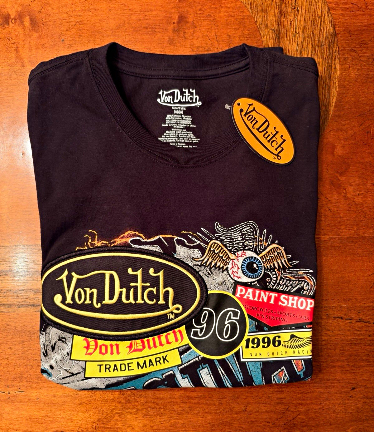NWT Von Dutch Men\'s Black Embroidered Graphic T-Shirt Size M NWT Von Dutch Men\'s Black Embroidered Graphic T-Shirt Size M