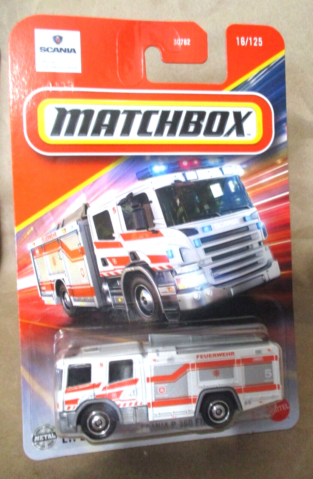 Matchbox 1-125 Series  #16  Scania P360 Fire Truck  White  1:64  diecast