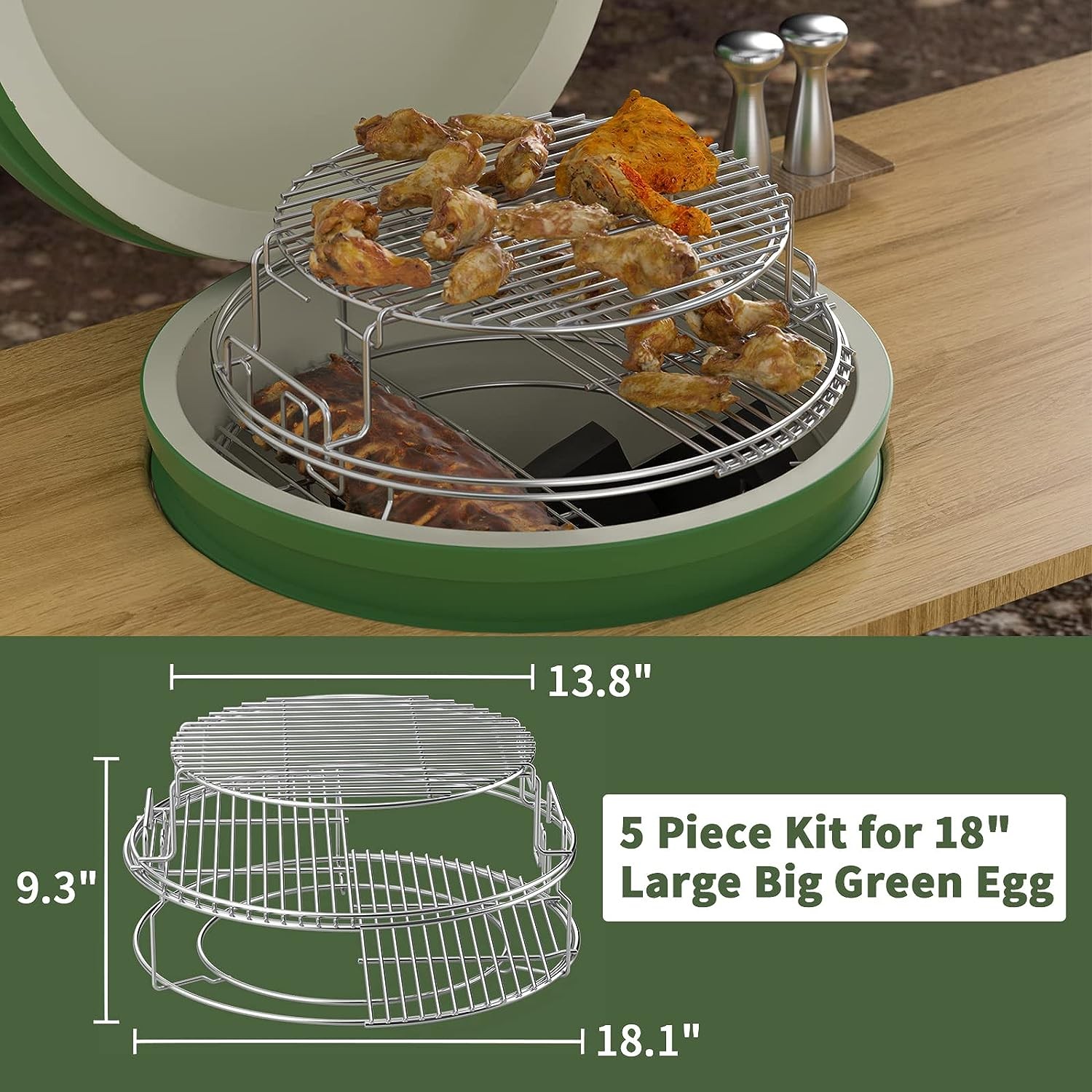 5-Piece EGGspander Kit for Large Big Green Egg Roast Removable Expansion Rack