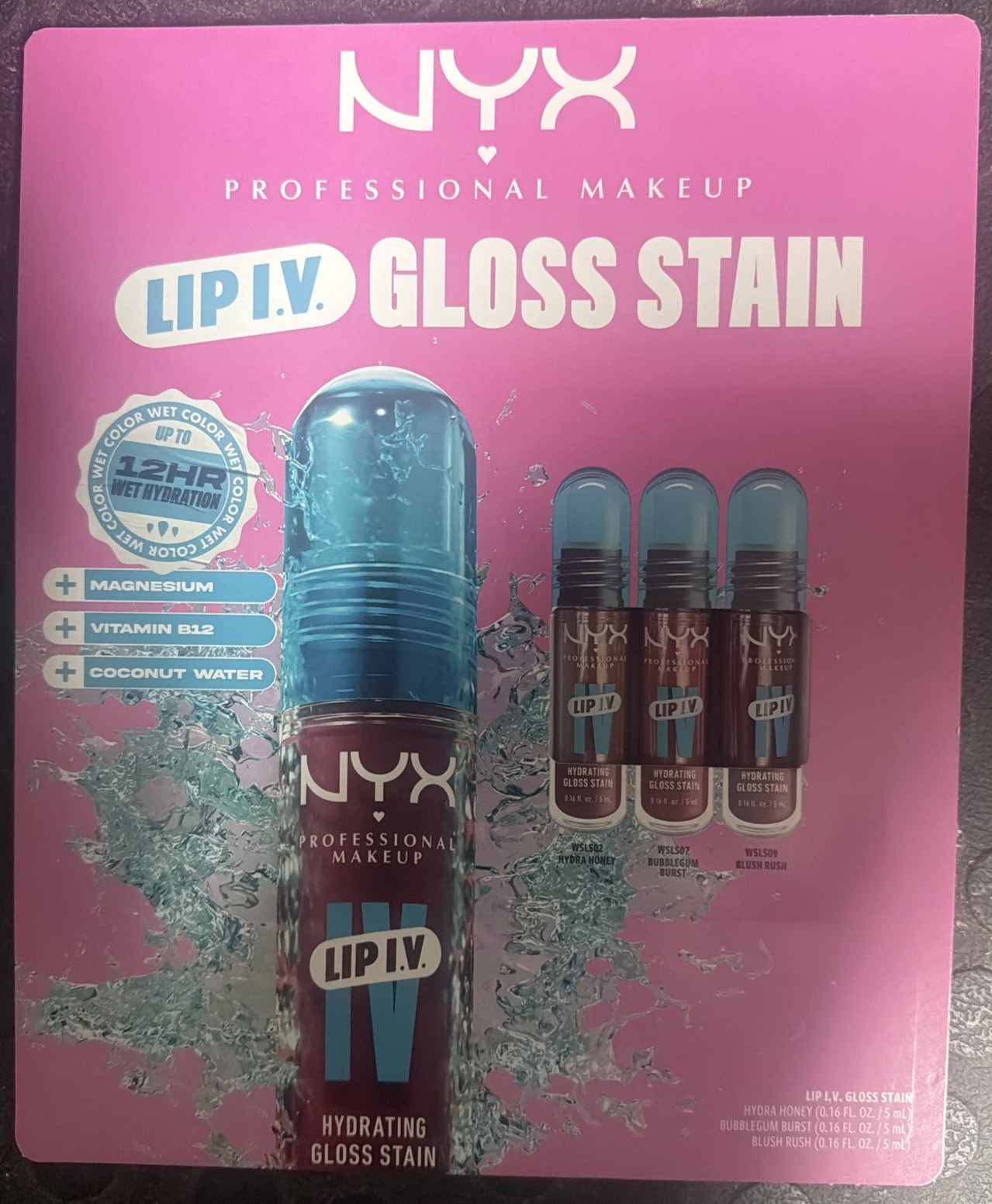 NYX Lip I.V Hydrating Lip Gloss Stain 12hr - Full Size 0.16 oz Each - Pack of 3 NYX Lip I.V Hydrating Lip Gloss Stain 12hr - Full Size 0.16 oz Each - Pack of 3