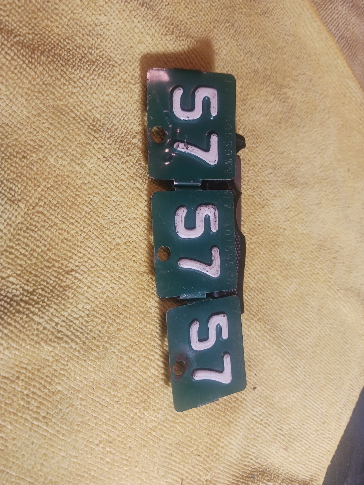 Vintage 1957 Washington License Plate Tabs Lot Of (3) Matched Pair Green + White Vintage 1957 Washington License Plate Tabs Lot Of (3) Matched Pair Green + White