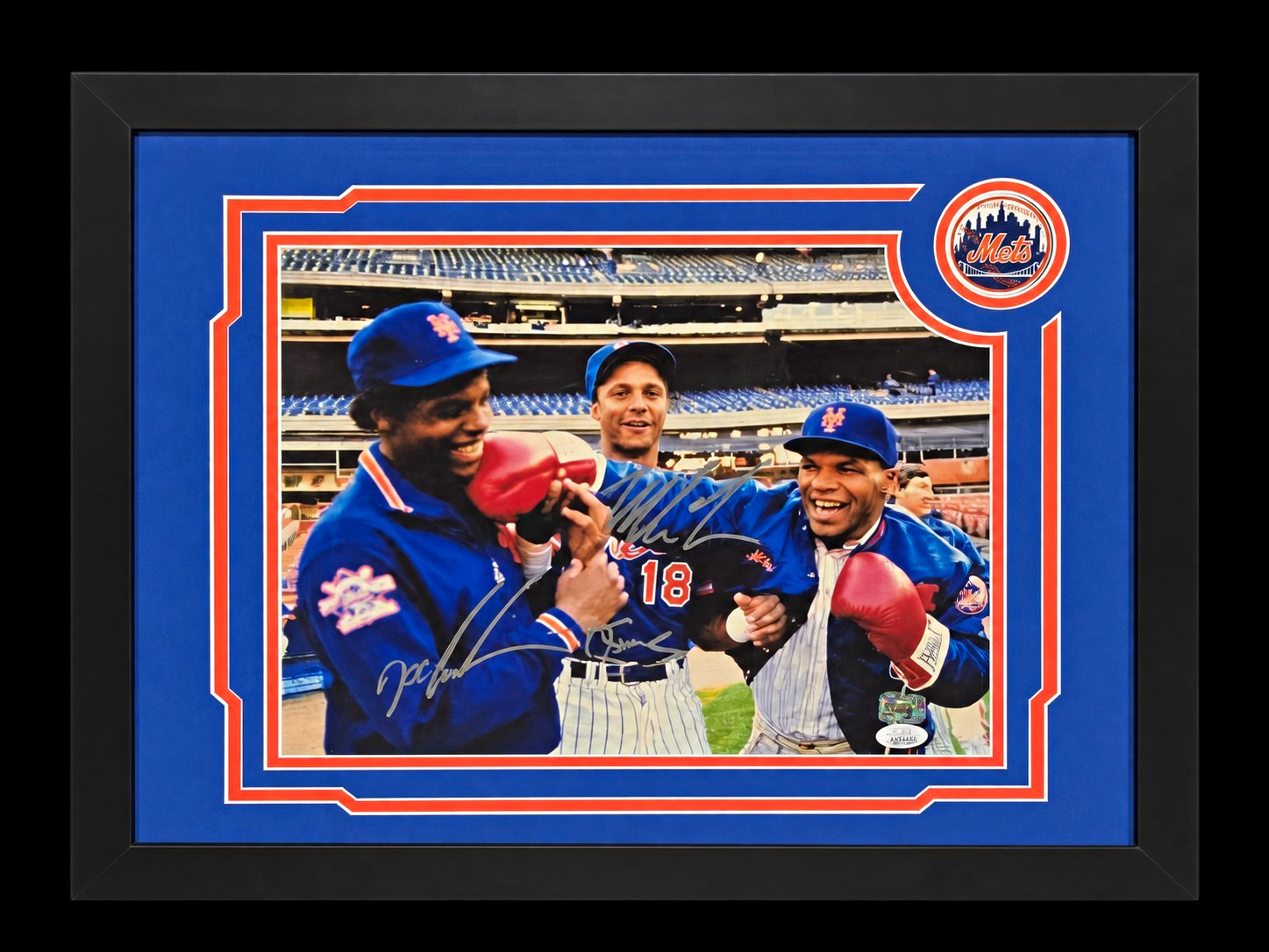 Mike Tyson, Darryl Strawberry, Dwight Gooden Signed Framed Mets Photo, W COA. Mike Tyson, Darryl Strawberry, Dwight Gooden Signed Framed Mets Photo, W COA.