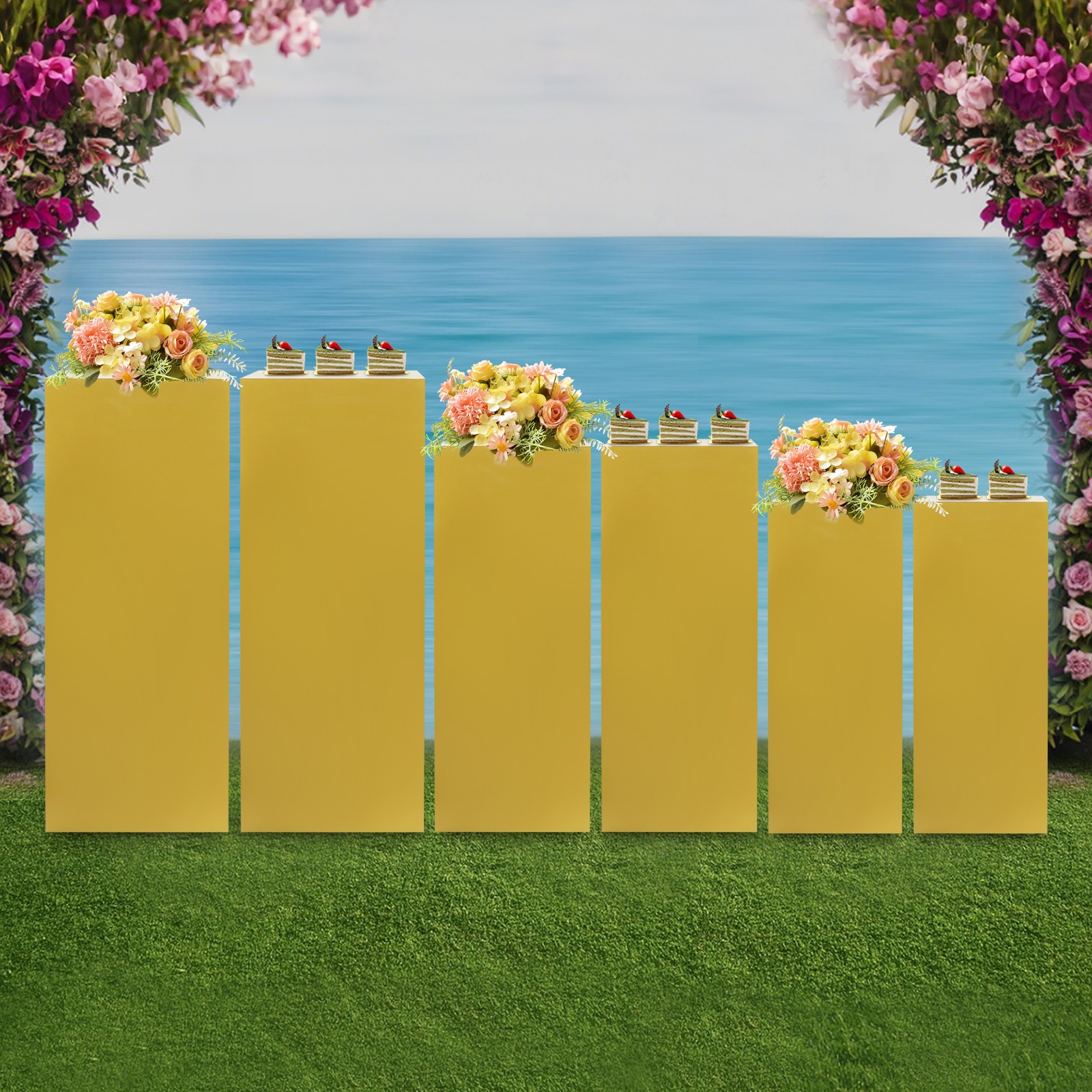 6PCS Display Pedestal Stands Wedding Party Square Pedestal Cake Stands Pillars