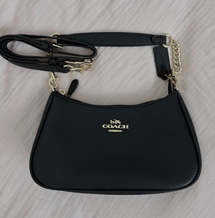 COACH CA209 Teri Shoulder Bag Black Refined Pebble Leather 2-Way Crossbody NWT