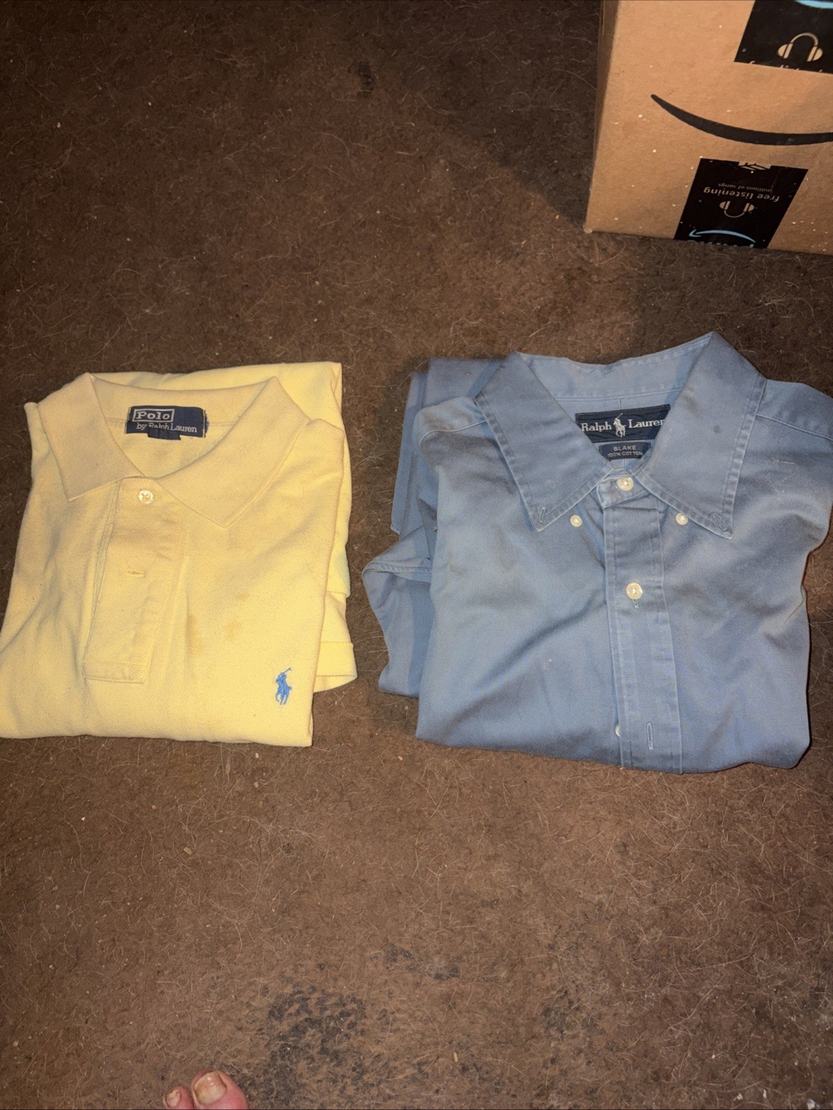 Two VINTAGE Ralph Lauren Shirts. A Tailored Dark Blue SHIRT and a Yellow POLO. Two VINTAGE Ralph Lauren Shirts. A Tailored Dark Blue SHIRT and a Yellow POLO.