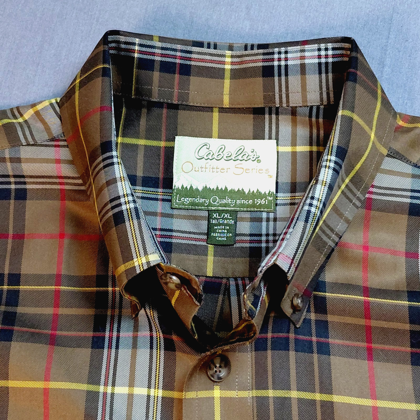 Cabelas Outfitter Series Mens XL Tall Plaid Button Down Shirt Brown Cotton XLT Cabelas Outfitter Series Mens XL Tall Plaid Button Down Shirt Brown Cotton XLT