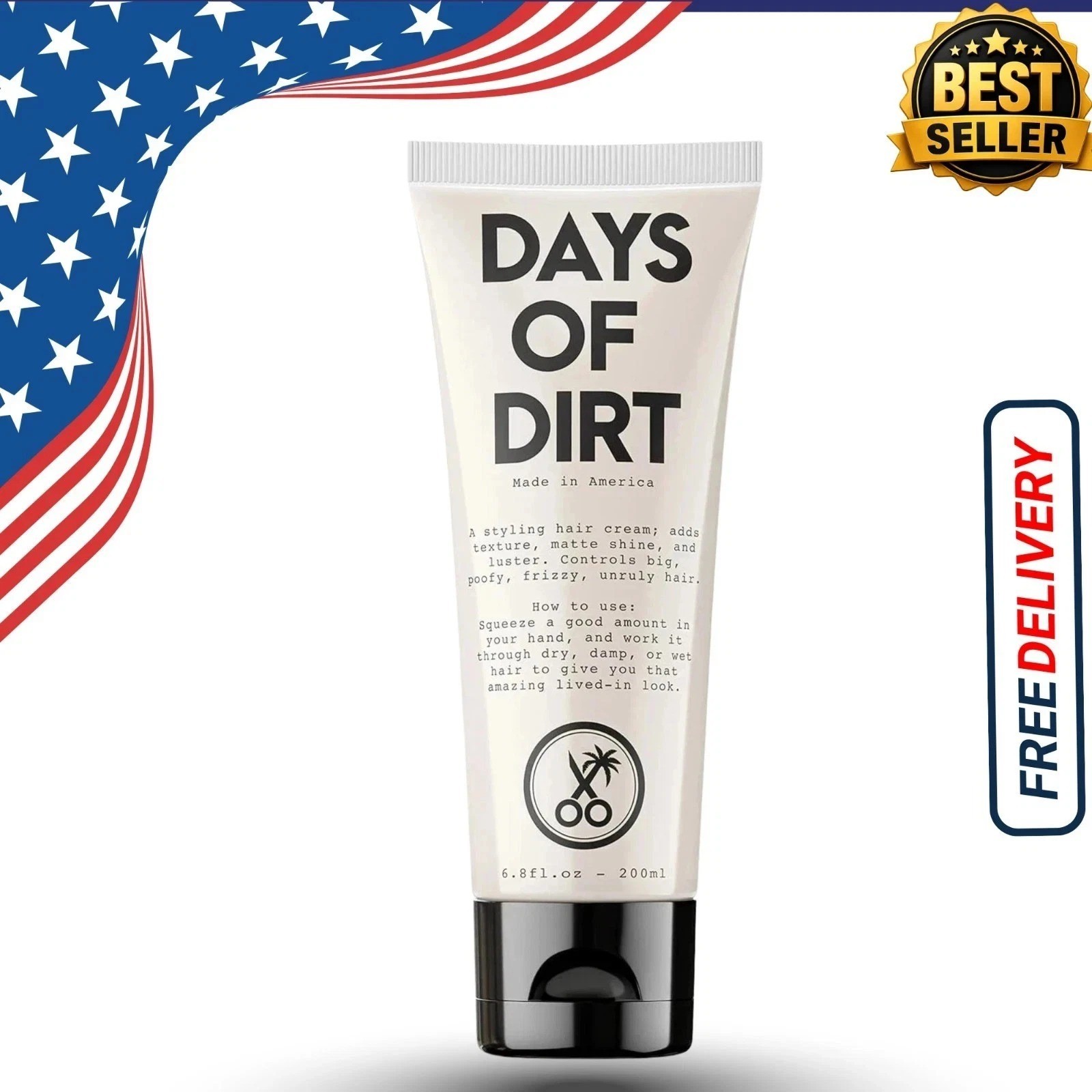 California Born Days of Dirt Hair Styling Cream for Dry, Fluffy, 6.8fl oz