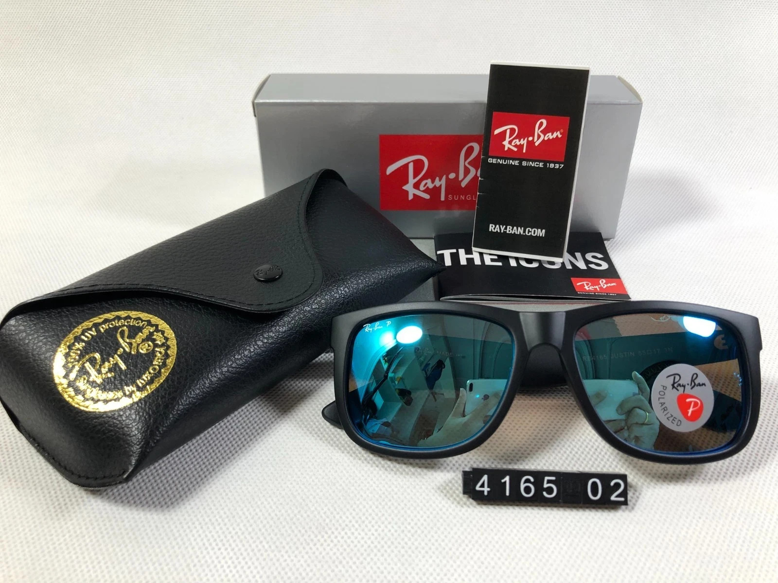 Ray-Ban RB4165 Justin Sunglasses Polarized Blue Lens Matte Black Frame 54mm Men Ray-Ban RB4165 Justin Sunglasses Polarized Blue Lens Matte Black Frame 54mm Men