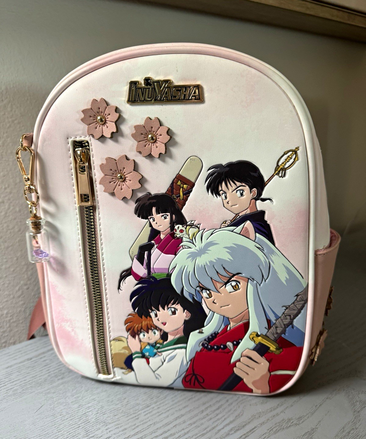 BIOWORLD Inuyasha Anime Backpack White/Pink Adjustable w/ Inside Pockets