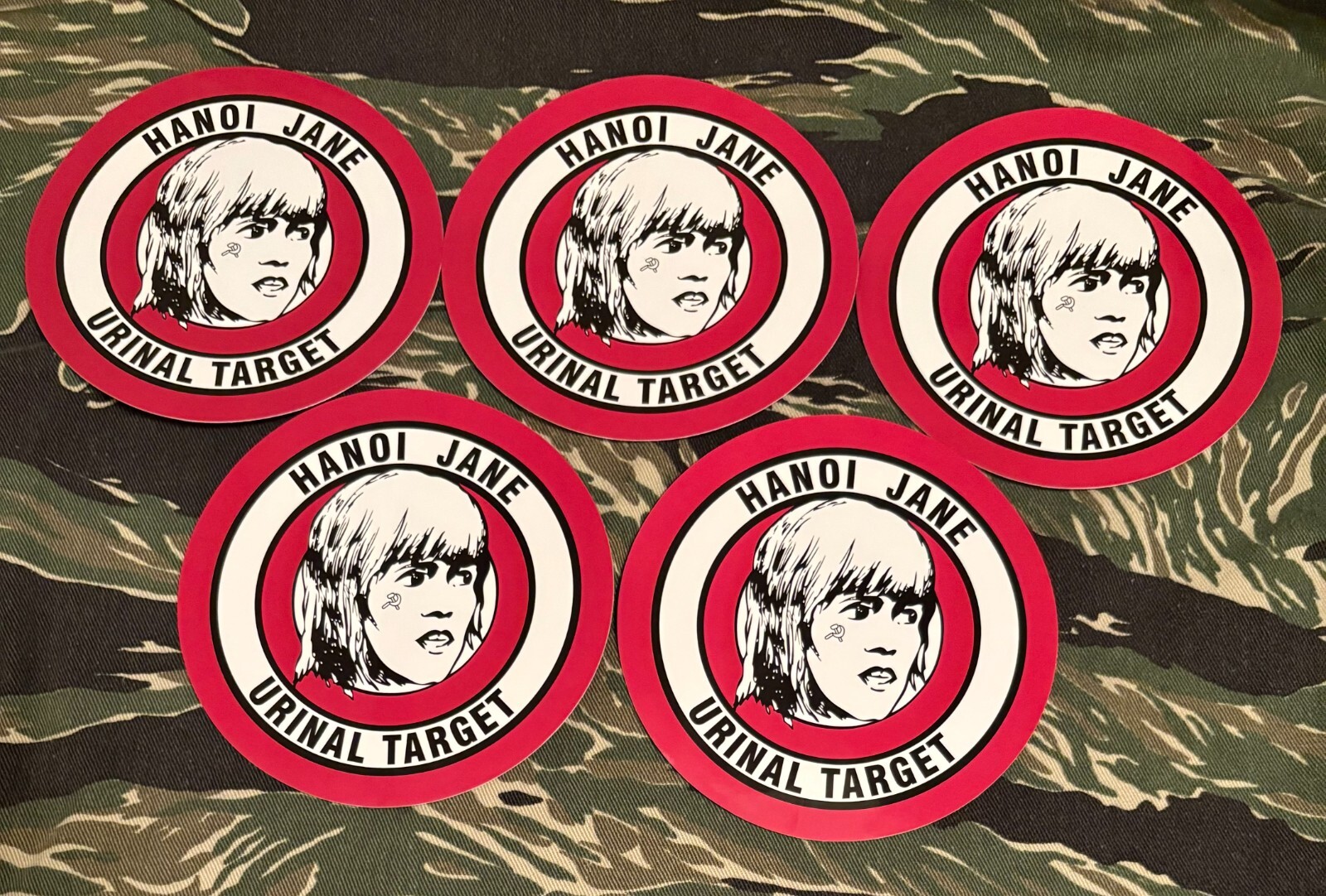 HANOI JANE FONDA URINAL TARGET STICKERS PACK OF 5 HANOI JANE FONDA URINAL TARGET STICKERS PACK OF 5