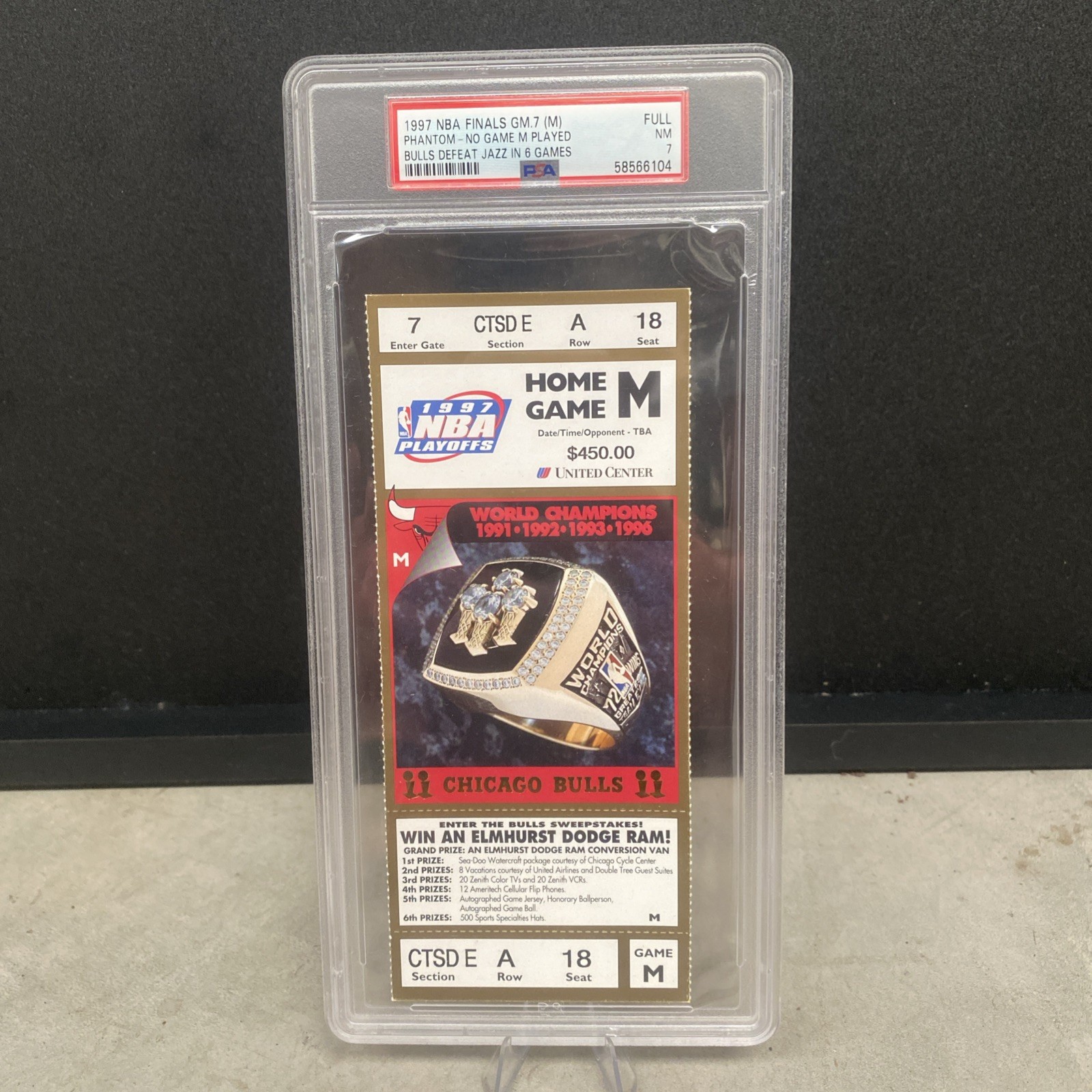 1997 Chicago Bulls v Jazz NBA Finals Michael Jordan Full Ticket PSA 7 PHANTOM 