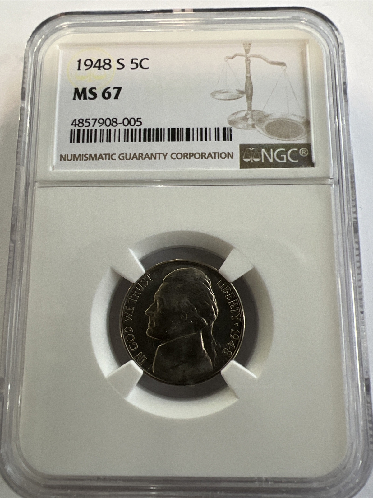 1948-S 5C  Jefferson Nickel NGC MS67   4857908-005
