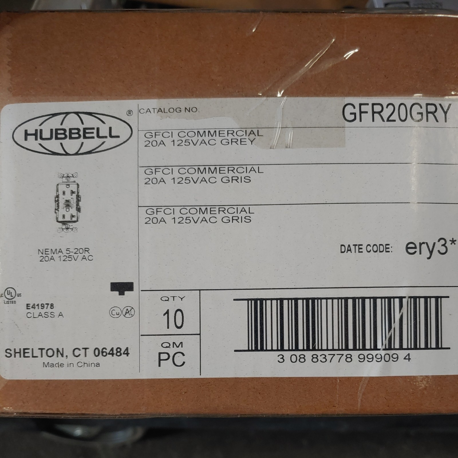 10 Hubbell Wiring Device-Kellems Gfr20gry Gfci Receptacle, 20A, 125Vac, 10 Hubbell Wiring Device-Kellems Gfr20gry Gfci Receptacle, 20A, 125Vac,