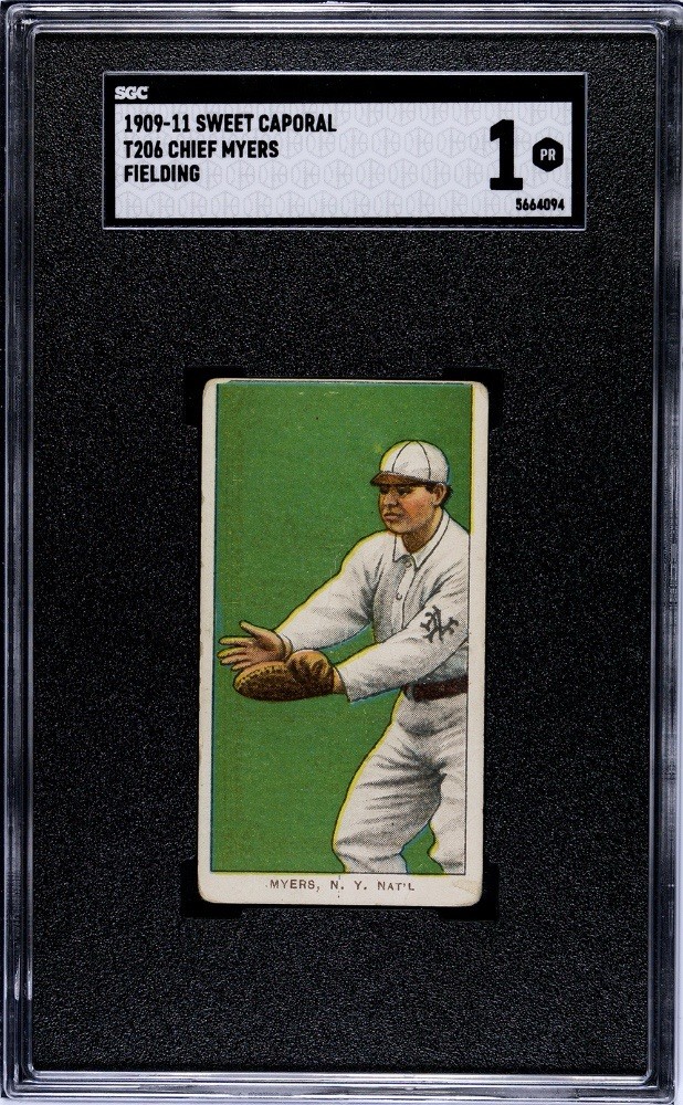 1909-1911 Sweet Caporal T206 Chief Myers Fielding SGC 1 New York Giants