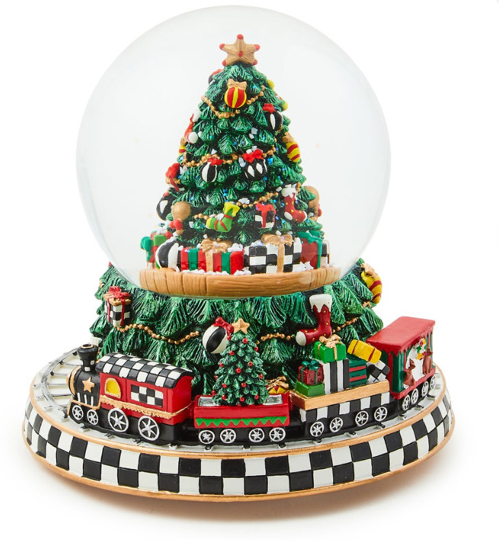 MacKenzie-Childs Cozy Christmas Tree & Train Snow Globe