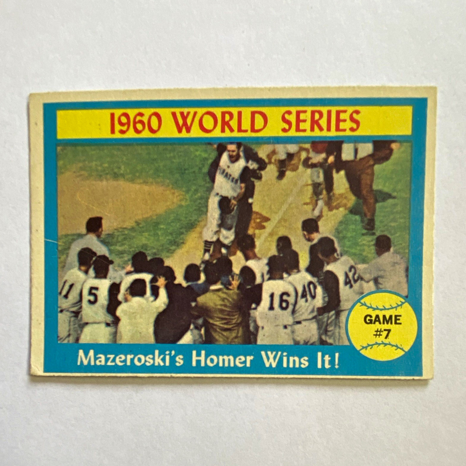 Topps ‘61 #312, Pirates, World Series Game 7 Mazeroski’s Homer, bright, EX-EXMT Topps ‘61 #312, Pirates, World Series Game 7 Mazeroski’s Homer, bright, EX-EXMT