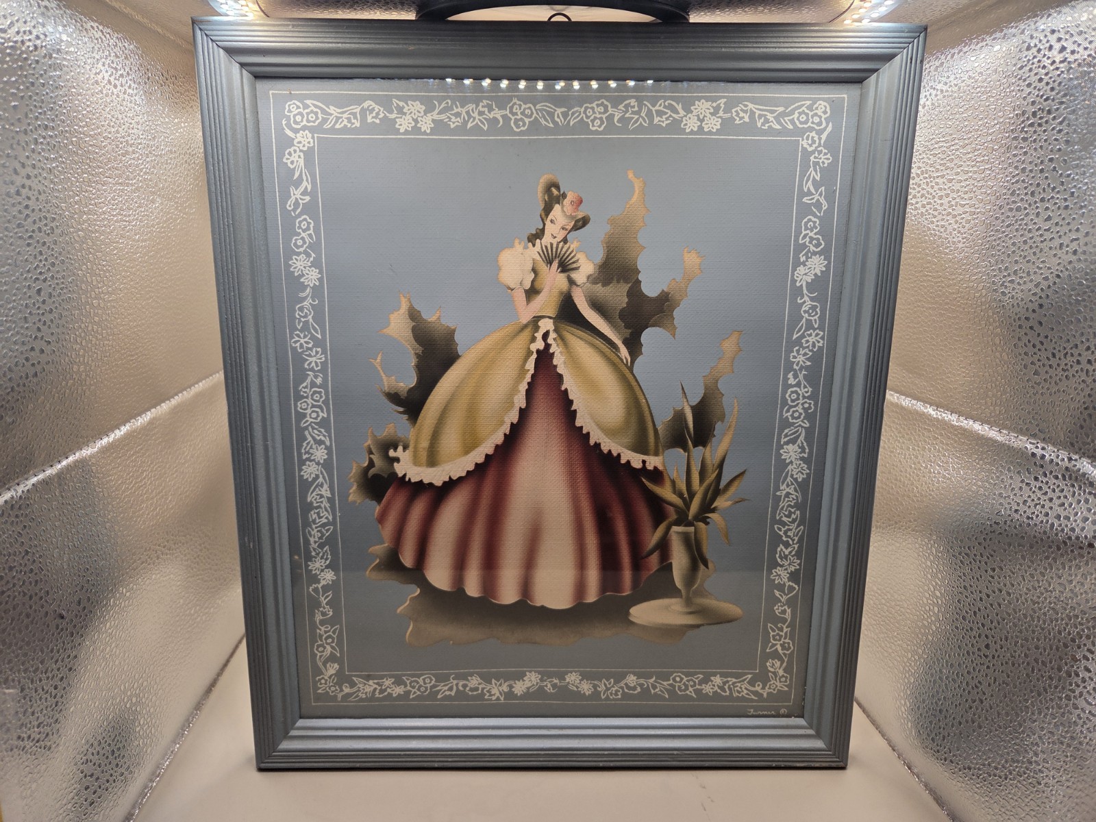 Vintage Turner Art Deco Woman W/ Pink Dress Victorian Air Brush 14x12 