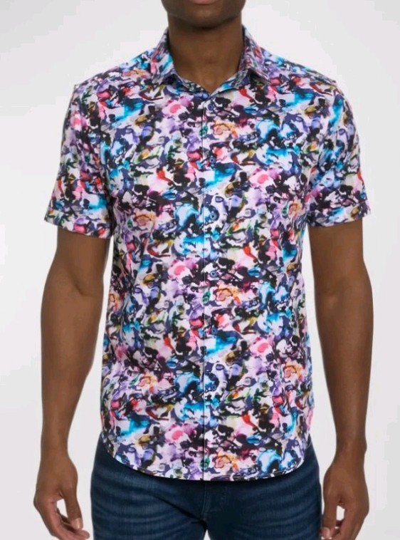  NWTRobert Graham Men Size M Multicolor Abstract Short Sleeve Button Front Shirt