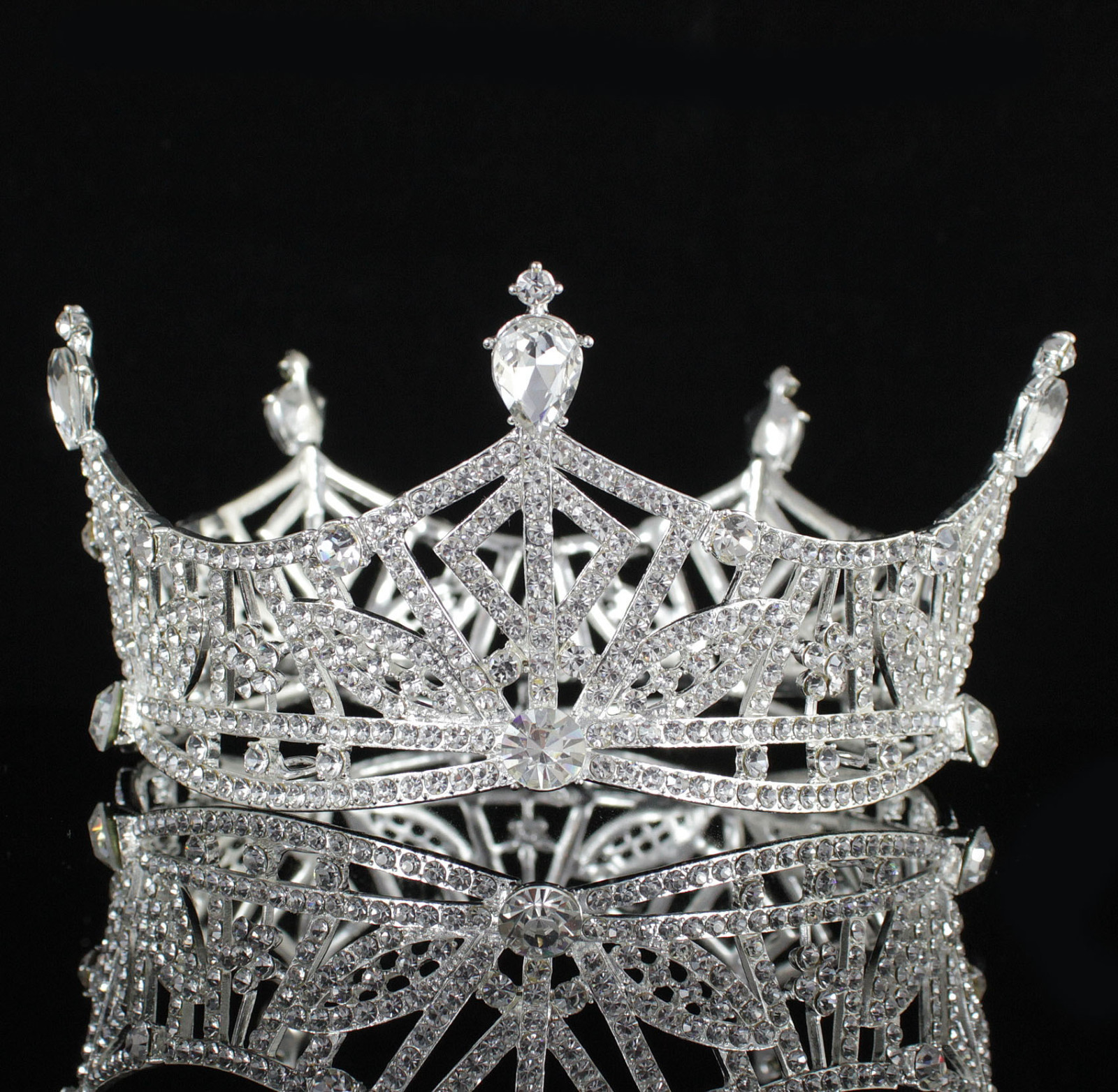 Miss America Crown Clear Austrian Rhinestone Hair Tiara Pageant T1299 silver Miss America Crown Clear Austrian Rhinestone Hair Tiara Pageant T1299 silver