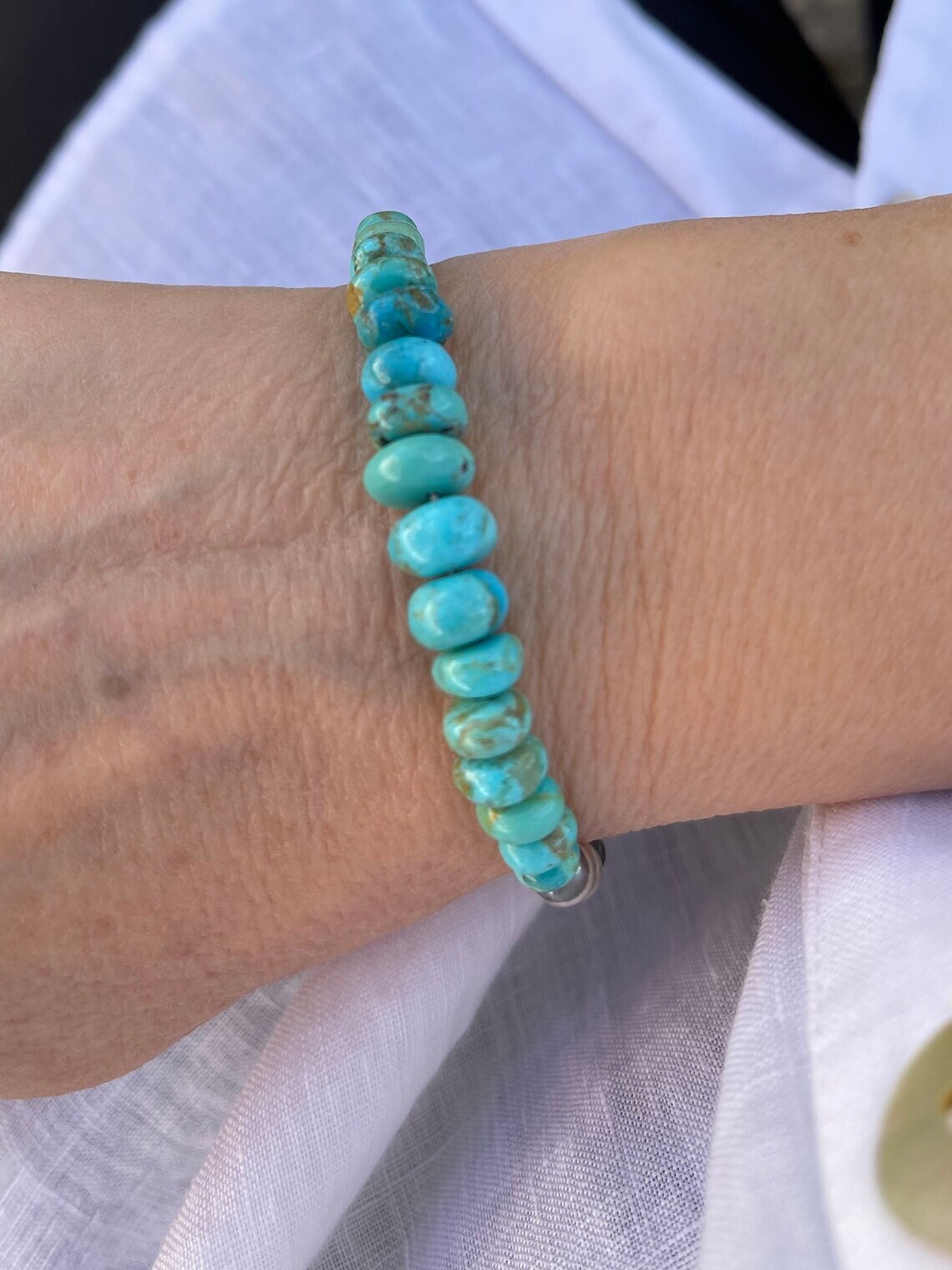 Genuine Kingman Arizona Turquoise & Sterling Silver Navajo Pearls Bracelet