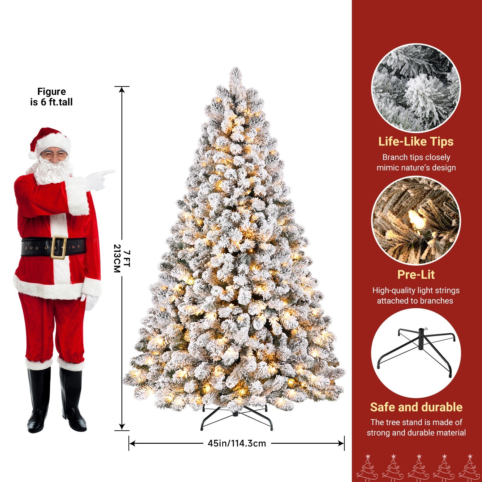 7-7.5FT Flocked Pre‑lit Artificial ChristmasTree Warm White LED Lights Xmas Home 7-7.5FT Flocked Pre‑lit Artificial ChristmasTree Warm White LED Lights Xmas Home