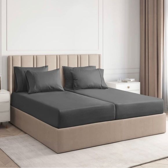 New - Dark Gray 7 Piece Split King Size Microfiber Luxury Bed Sheet Set New - Dark Gray 7 Piece Split King Size Microfiber Luxury Bed Sheet Set