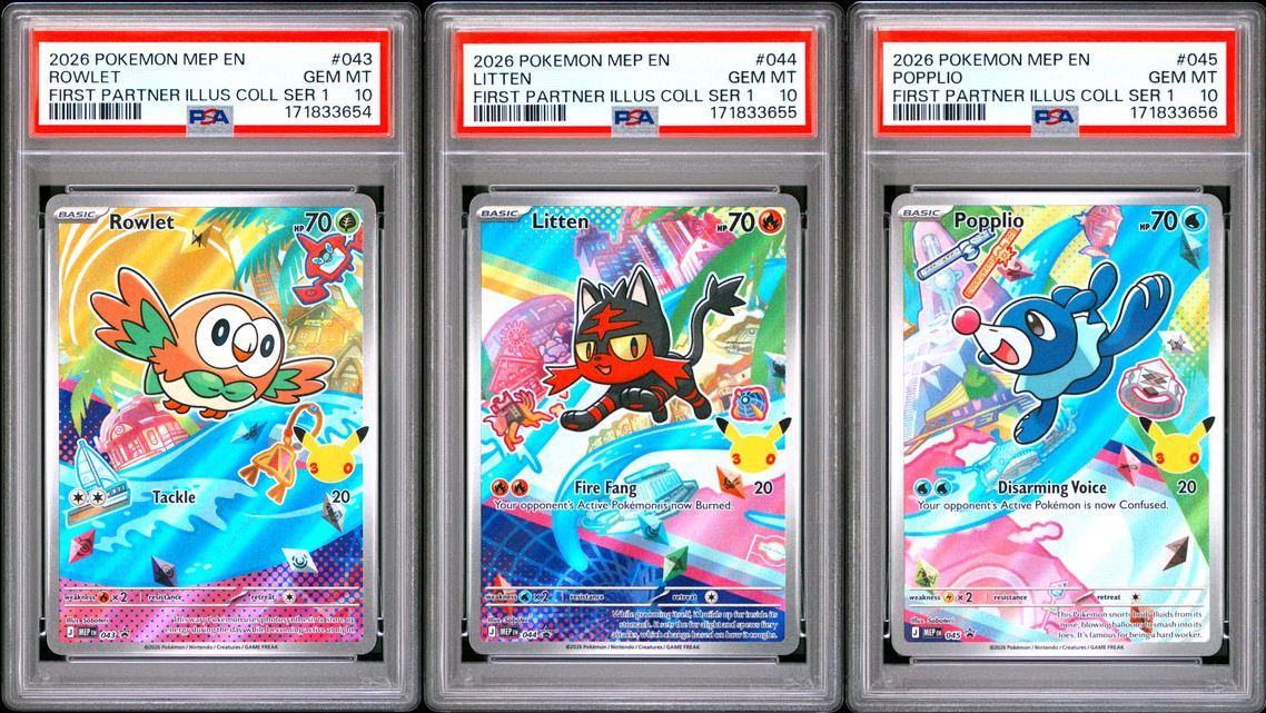 Rowlet Litten Popplio First Partner Series 1 Pokemon Alola Sequential PSA 10 Set Rowlet Litten Popplio First Partner Series 1 Pokemon Alola Sequential PSA 10 Set