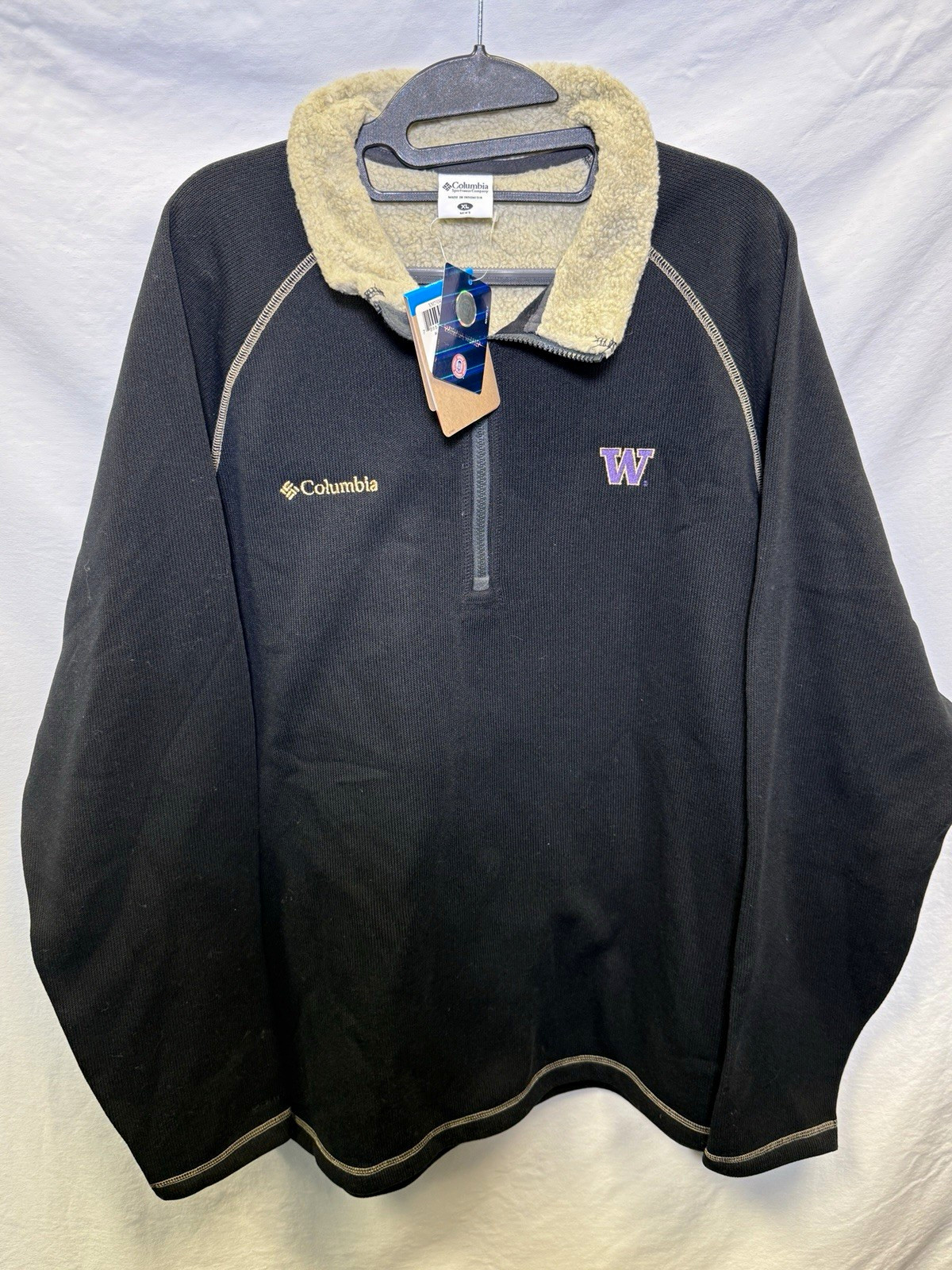 Vintage UW Huskies 1/4 Zip Fleece Pullover Sherpa Collar NWT Mens XL #302