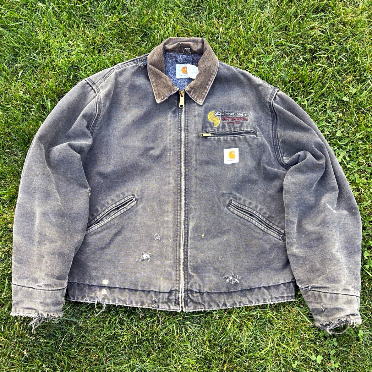 Carhartt Detroit J97 Men\'s Gray Black Faded Canvas Vintage 90s USA Work Jacket L Carhartt Detroit J97 Men\'s Gray Black Faded Canvas Vintage 90s USA Work Jacket L
