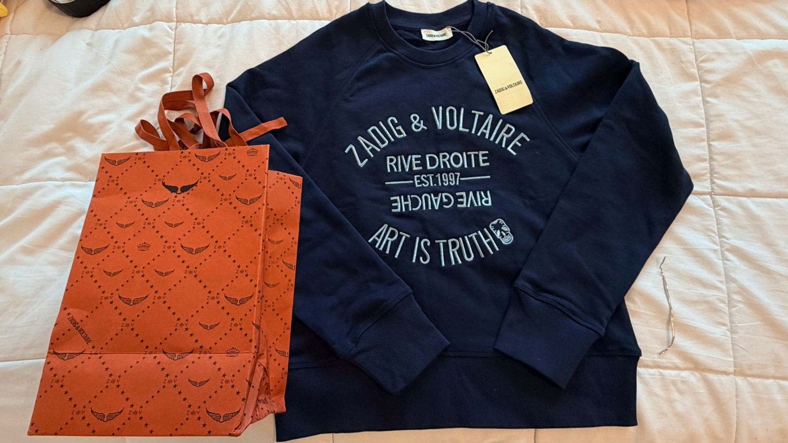 Zadig & Voltaire Women Navy Embroidered Sweatshirt Size M NWT w/ Store Bag