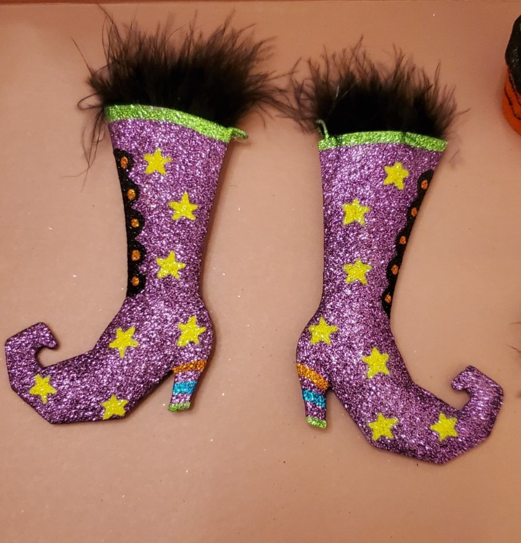 VINTAGE PAIR Pier 1 Glitter Halloween Witch\'s Boot Ornament STARS 2 ORNAMENTS VINTAGE PAIR Pier 1 Glitter Halloween Witch\'s Boot Ornament STARS 2 ORNAMENTS