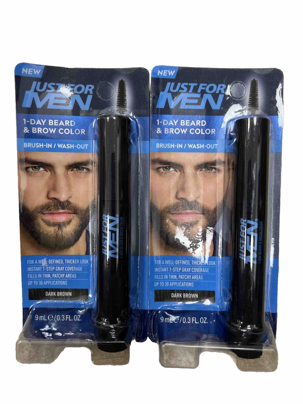 LOR OF 2 JUST FOR MEN 1-Day BEARD & BROW Temporary COLOR for Beard DARK BROWN