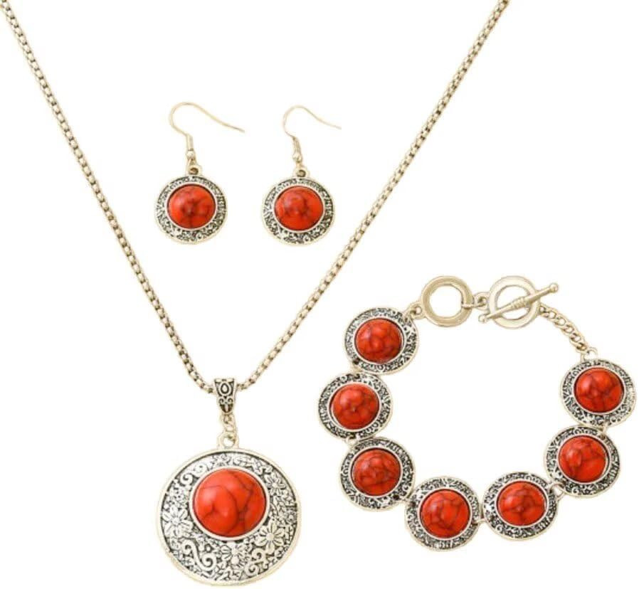 3 Pcs Western Turquoise Jewelry Set for Women Bohemian round Disc Pendant Neckl 3 Pcs Western Turquoise Jewelry Set for Women Bohemian round Disc Pendant Neckl