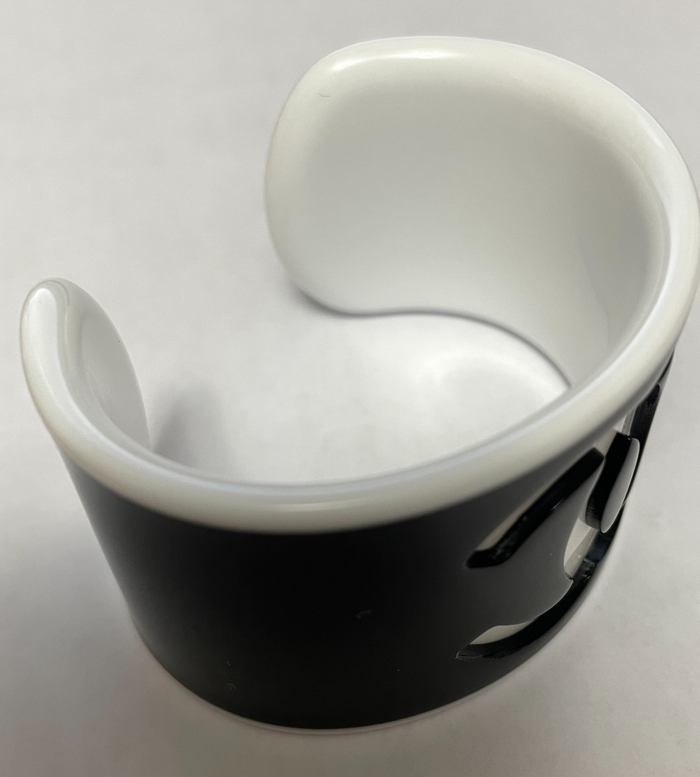 Black (Chanel CC) outside White inside lucite sporty cuff bracelet BEAUTIFUL