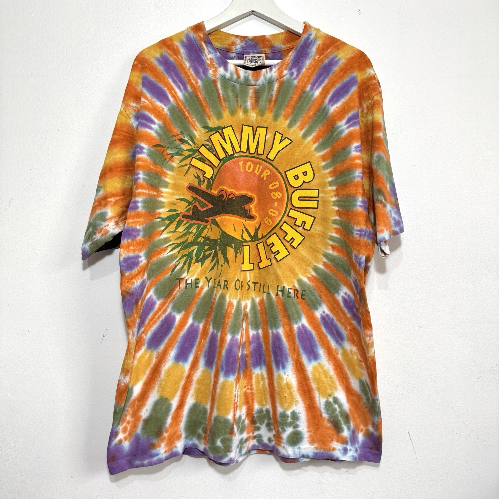 Jimmy Buffett 2008 Tour Tie Dye T-Shirt The Year of Still Here XL SINGLE STICH Jimmy Buffett 2008 Tour Tie Dye T-Shirt The Year of Still Here XL SINGLE STICH