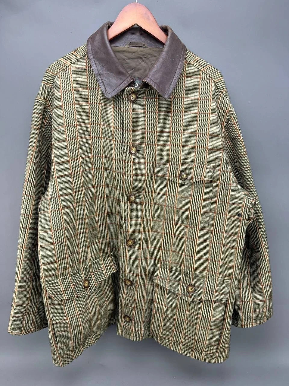 Luciano Barbera Mens Green Houndstooth Field Hunting Wool Jacket Size 50 Luciano Barbera Mens Green Houndstooth Field Hunting Wool Jacket Size 50
