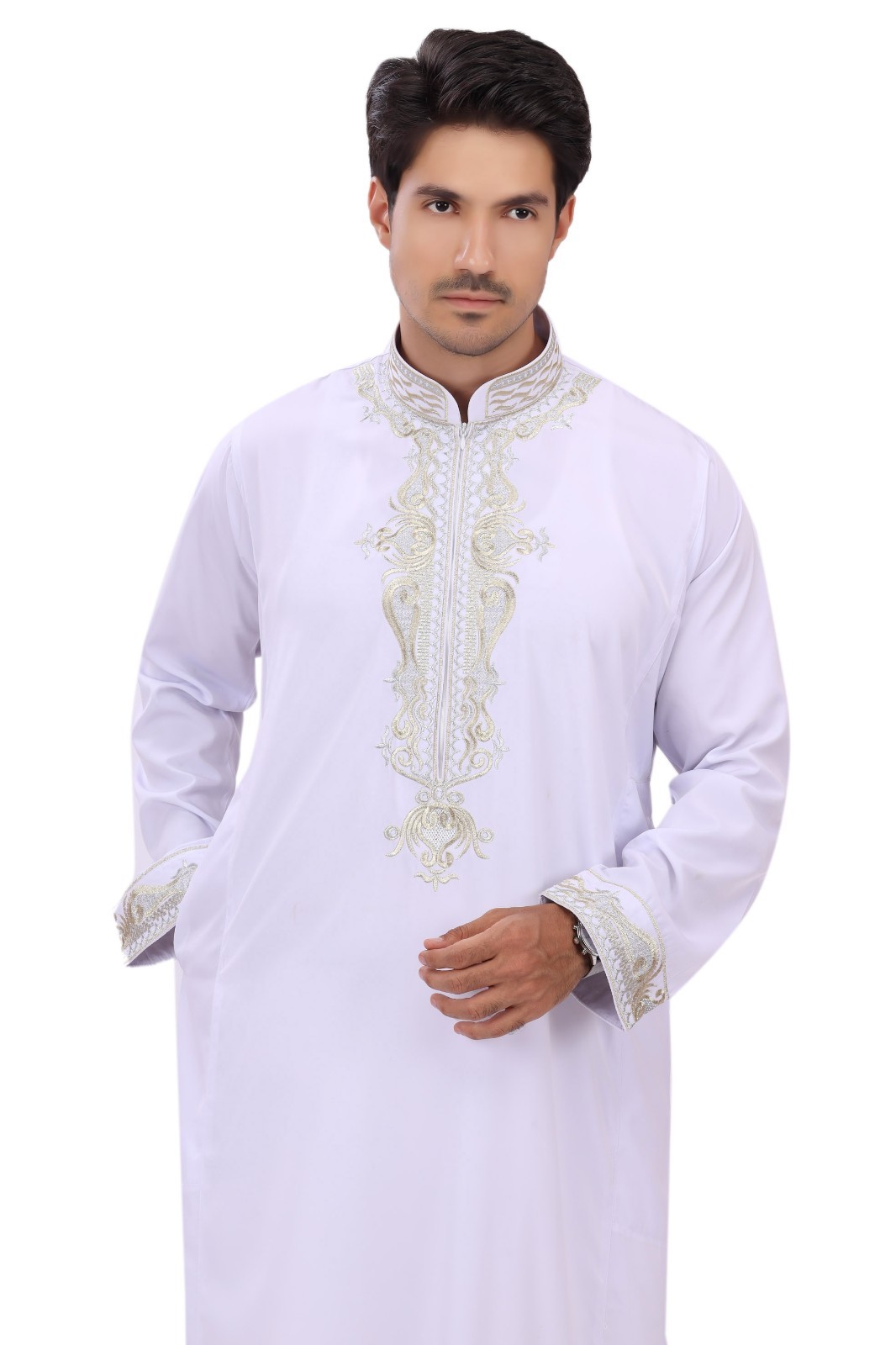 Men’s Traditional Arabic Thobe  Long Sleeve Kaftan Robe for Eid Prayer & Wedding
