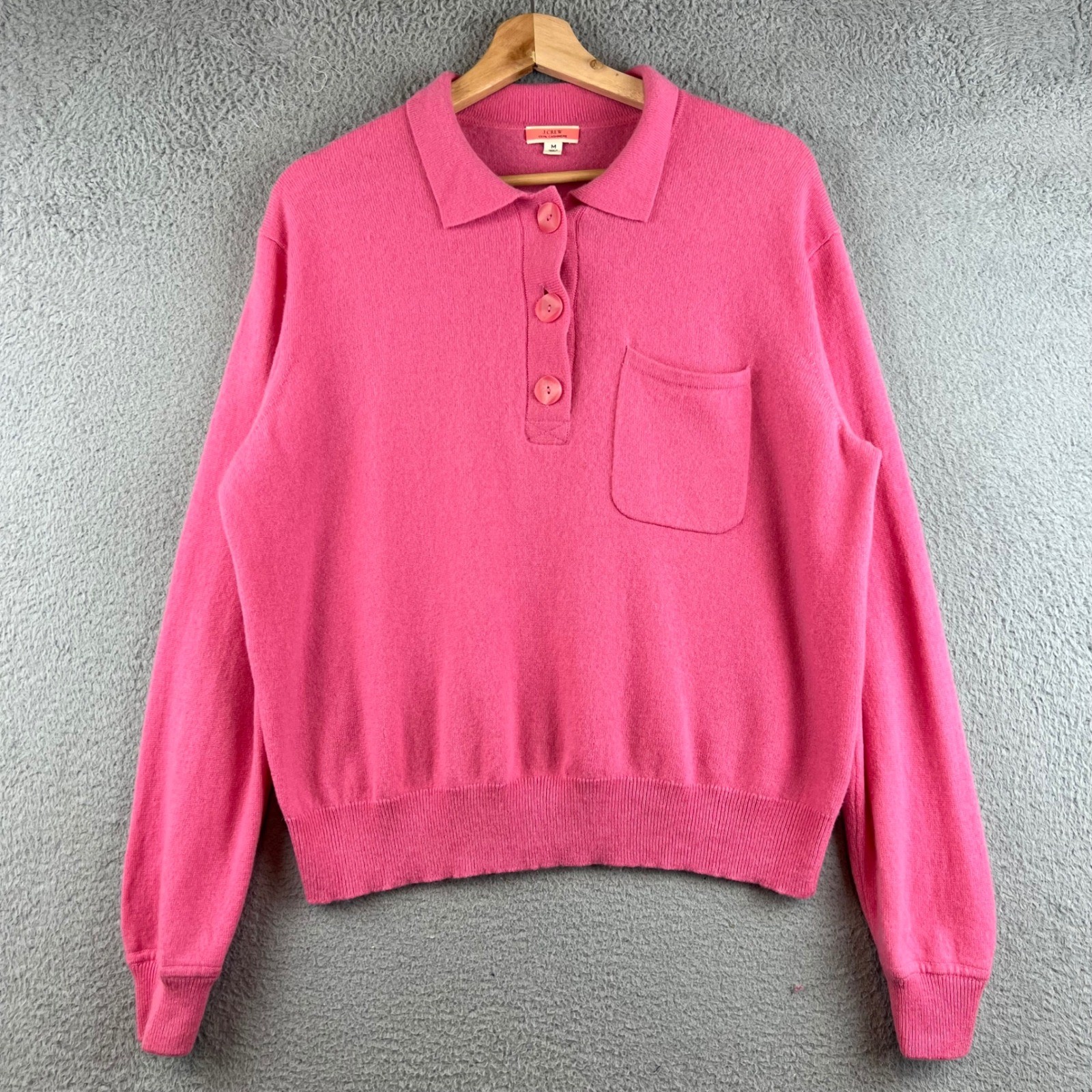 J crew Pink Fuchsia Cashmere collared sweater size M