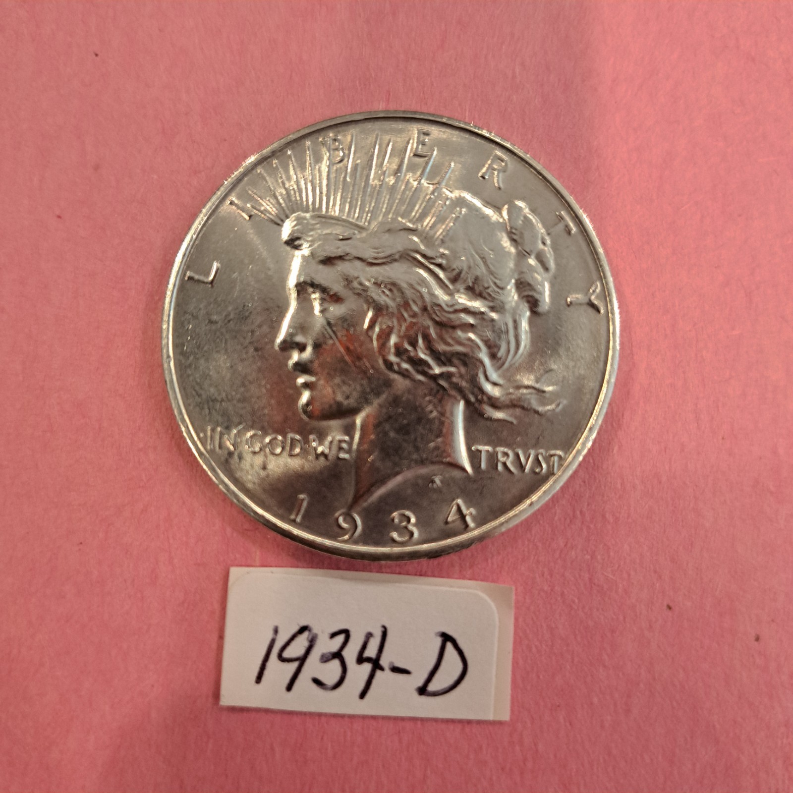 1934-D Peace Silver Dollar-Very Nice Detail-Probably High AU to low MS- 1934-D Peace Silver Dollar-Very Nice Detail-Probably High AU to low MS-