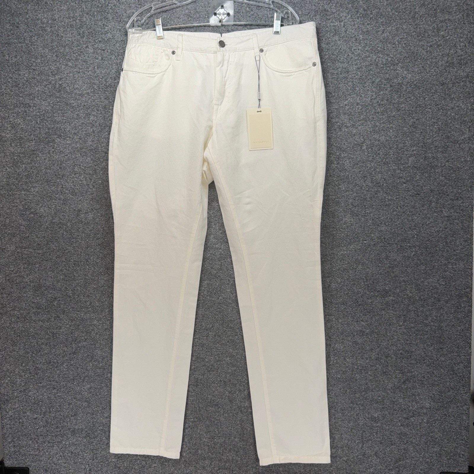 SuitSupply Pants Mens EU 52 US 36 White Pima Cotton Linen Blend Five Pocket NEW