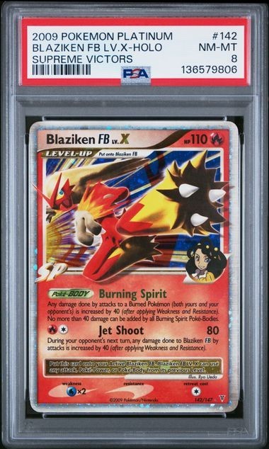 2009 POKEMON PLATINUM SUPREME VICTORS BLAZIKEN FB LV.X HOLO 142/147 PSA 8 NM-MT