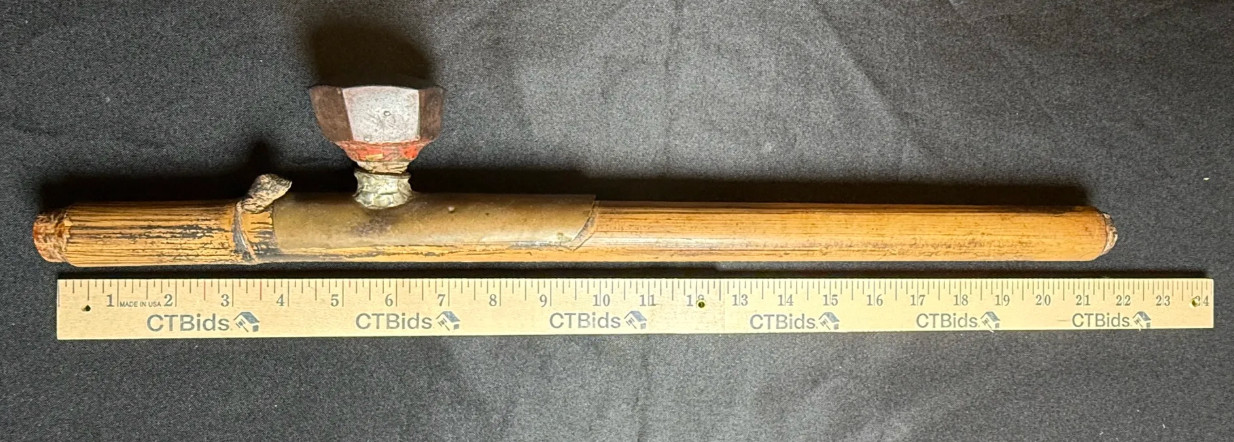 Authentic Antique East Asian Bamboo Smoking Pipe Authentic Antique East Asian Bamboo Smoking Pipe