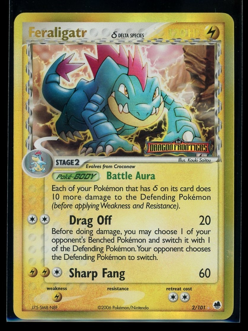 FERALIGATR 2006 Pokemon EX #2/101 Dragon Frontiers Reverse Holo Stamped MP-LP FERALIGATR 2006 Pokemon EX #2/101 Dragon Frontiers Reverse Holo Stamped MP-LP