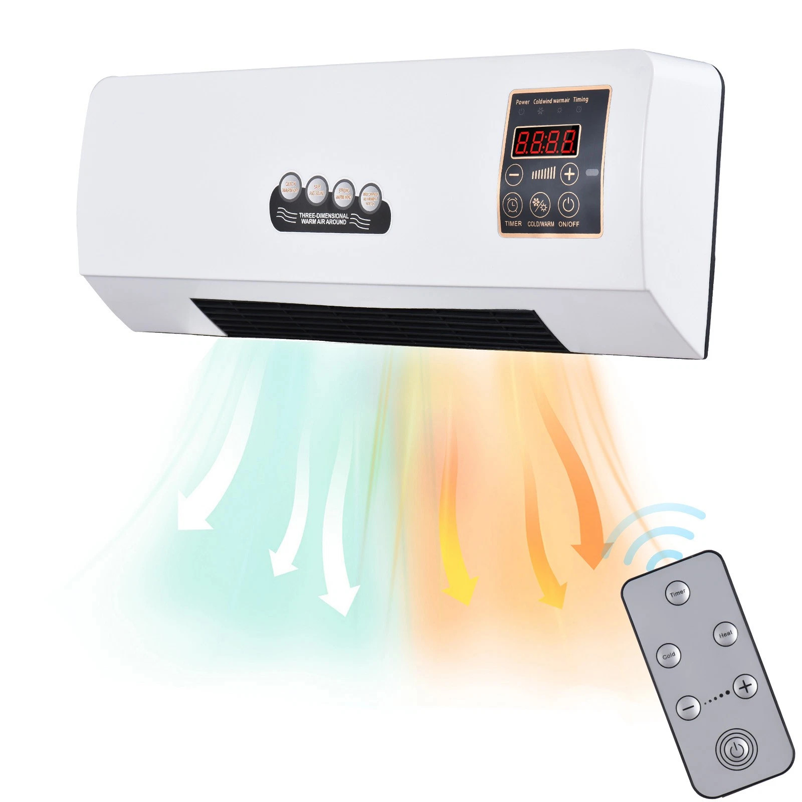 2 in 1 1800W Wall Mounted Heater Air Conditioner Fan Combo Remote Control