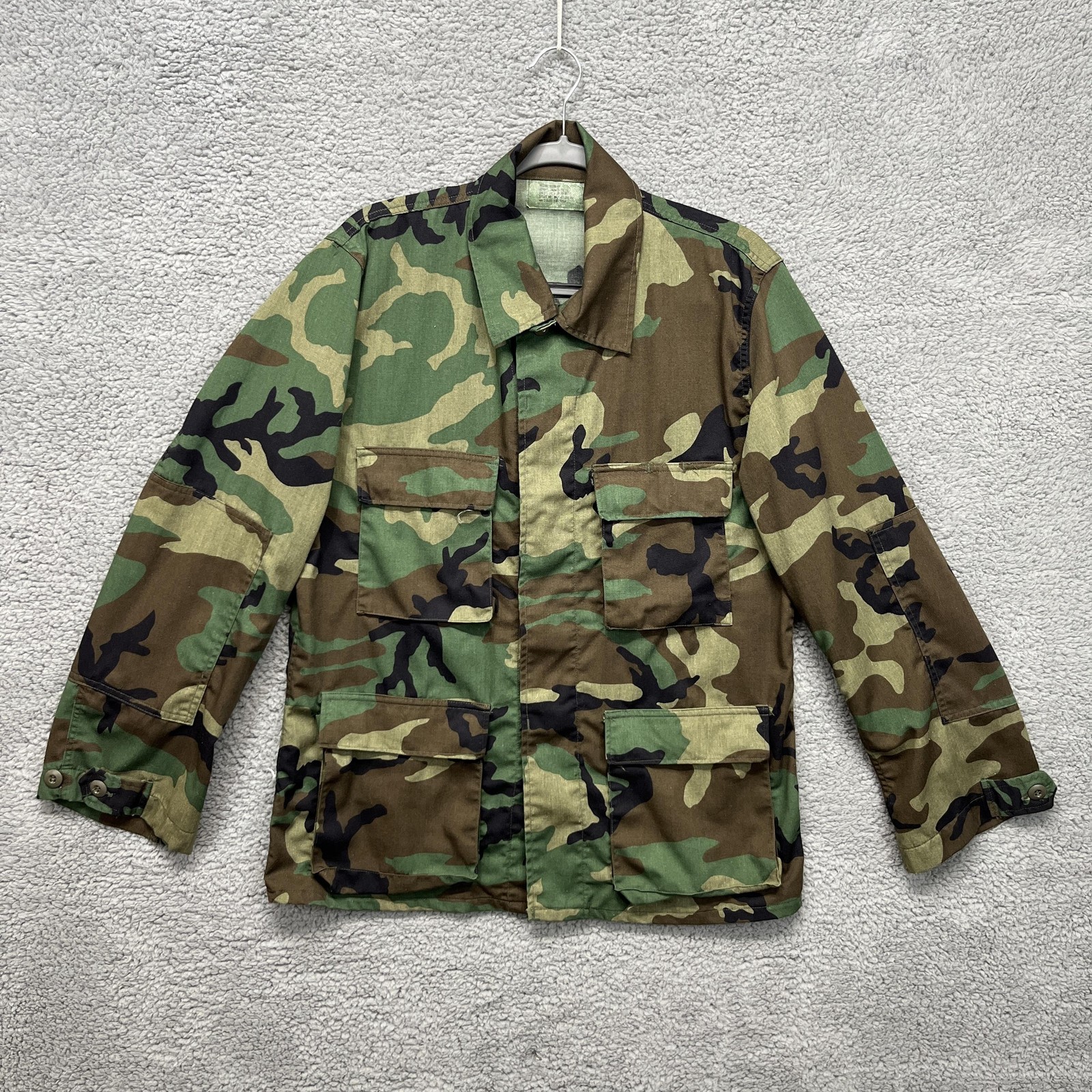 Vintage US Army BDU Shirt Coat Mens Medium Regular Woodland Camo 80s USA