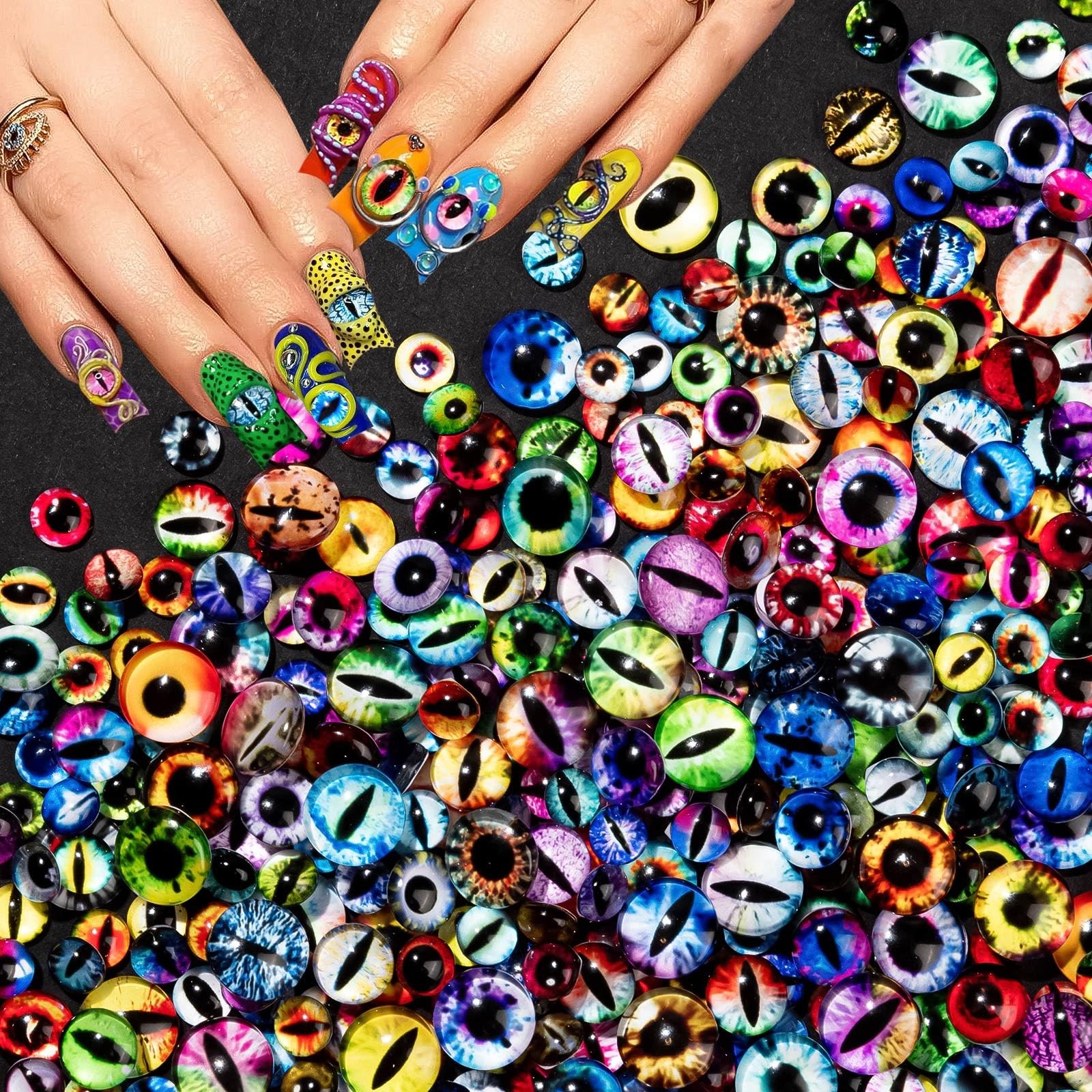 HFKPJRT 150Pcs Eye Nail Charms, 6mm 10mm Assorted Size(6/8/10mm), Multicolor HFKPJRT 150Pcs Eye Nail Charms, 6mm 10mm Assorted Size(6/8/10mm), Multicolor