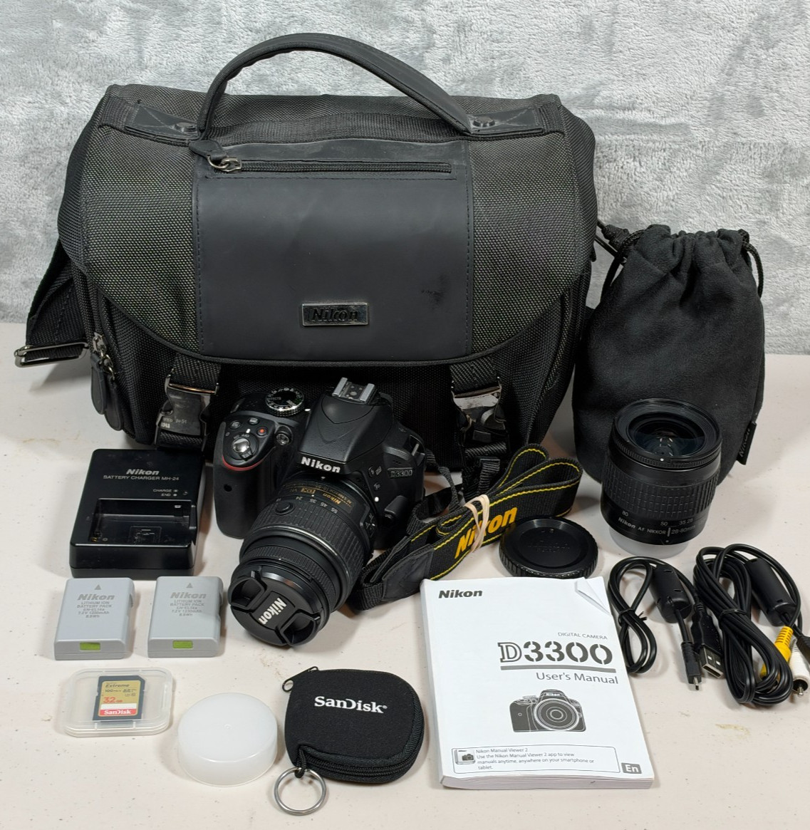 Nikon D3300 24.2MP DSLR Camera W/ 2 Lenses - Bundle Kit - Low Shutter Count 1230 Nikon D3300 24.2MP DSLR Camera W/ 2 Lenses - Bundle Kit - Low Shutter Count 1230