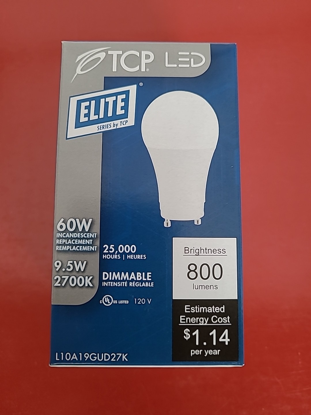 LED GU24 A19 (6 Bulb Pack) TCP L10A19GUD27K 9.5 Watt 2700k LED GU24 A19 (6 Bulb Pack) TCP L10A19GUD27K 9.5 Watt 2700k