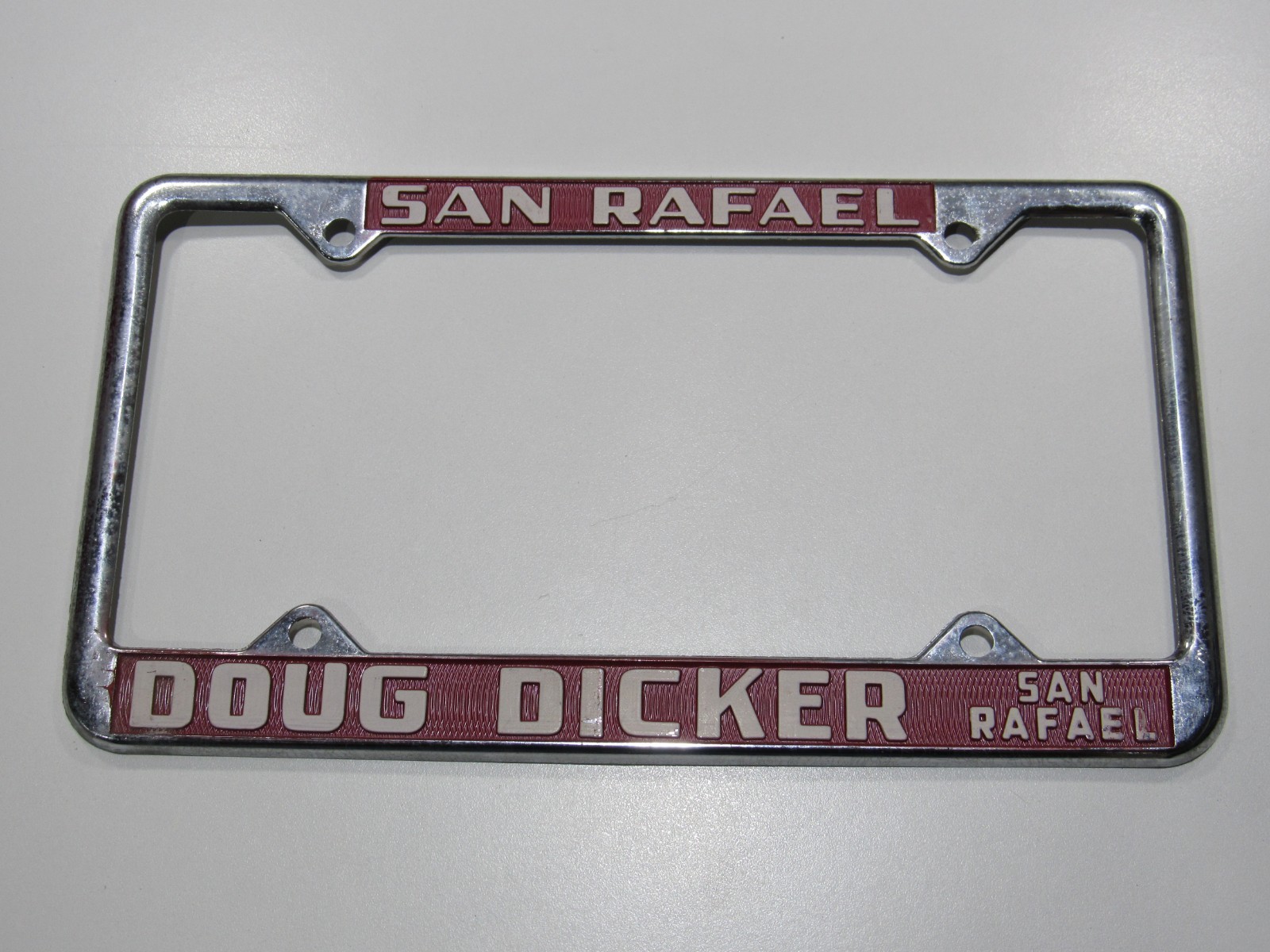 VTG Doug Dicker Chrysler San Rafael CA Metal License Plate Frame Tag Holder Oil